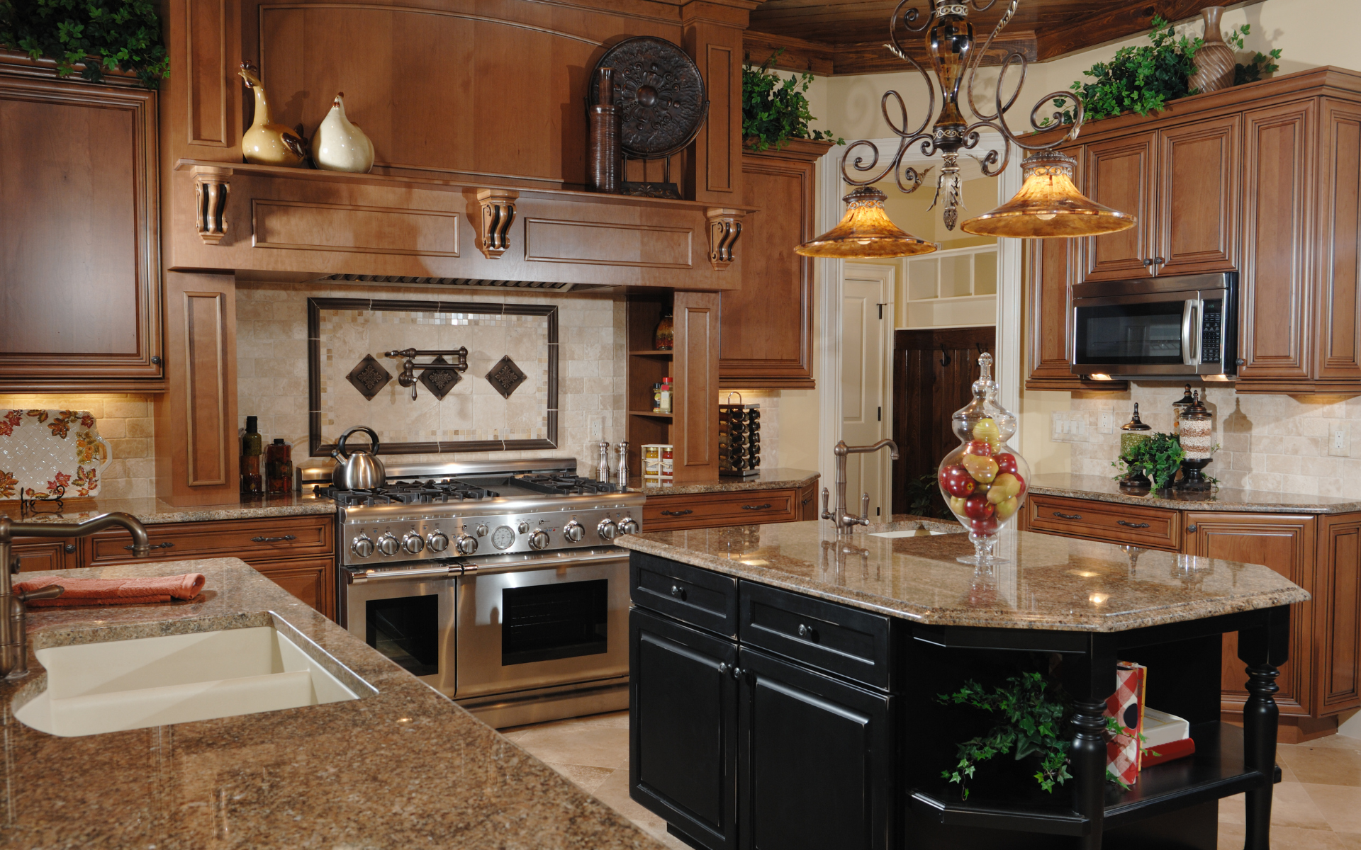 Traditional kitchen style with Brown Granite Countertops