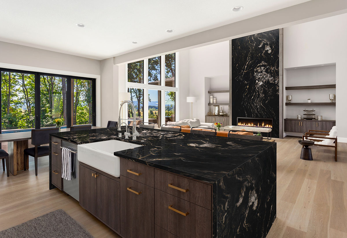 Kitchen with titanium granite crema. Top Quartz and Granite Shop in Glen Burnie MD