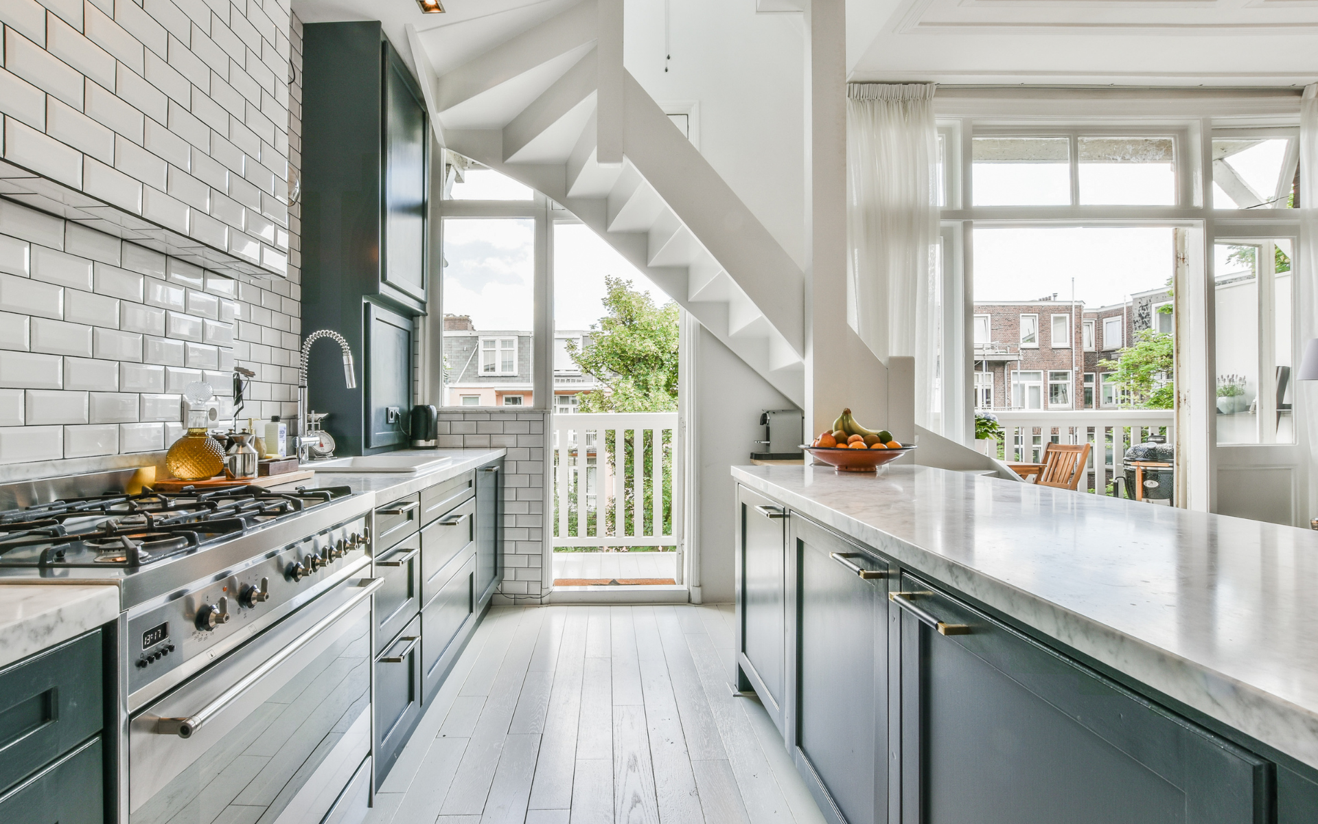 Luxury kitchen with white countertops